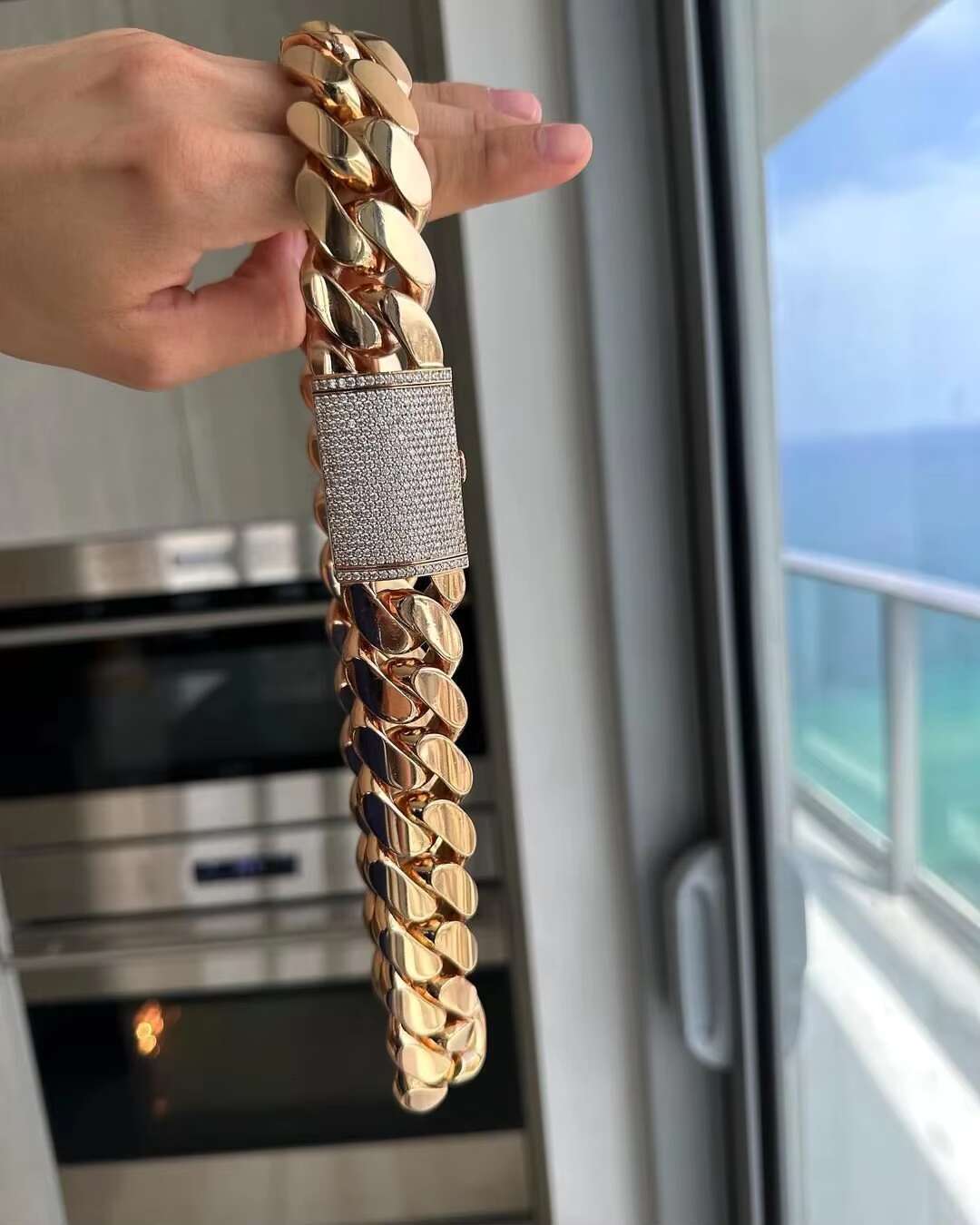 18k Gold Plated Moissanite Diamond Clasp Plain Cuban Chain Hip Hop Solid 925 Sterling Silver Cuban Chain Luxury for Men/Women