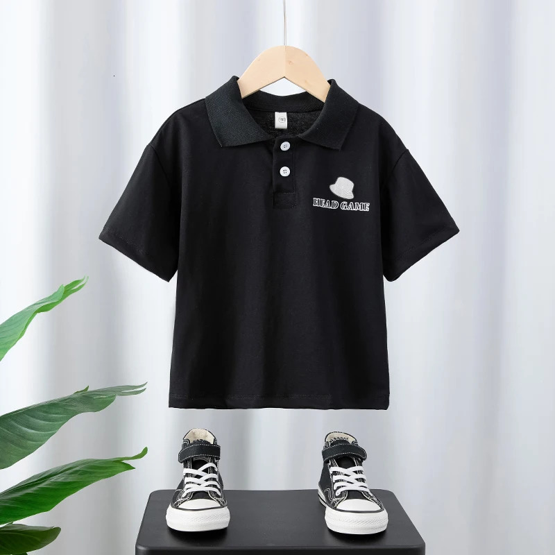 Kids Short Sleeve Polo Shirts White Black with Hat - themed Prints 250604