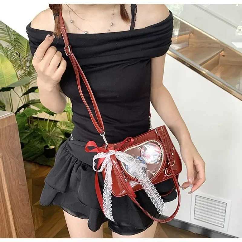HAEX Ahetic Women Handbags Heart Shaped Transparent Underarm Shoulder Bags Ribb Lace Small Capacity Crossbody Ita Bolso XJ250605