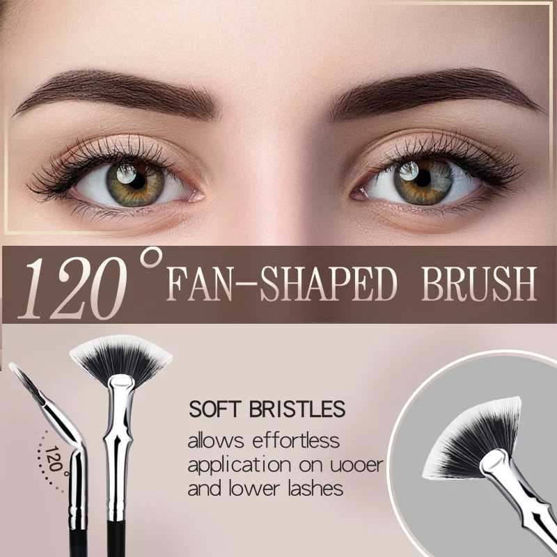 1/2pcs Fan-shaped Eyelash Brush Bent Lash Extension Makeup Brush With Protective Sleeve Mini Highlight Powder Smudge Beauty Tool W250605