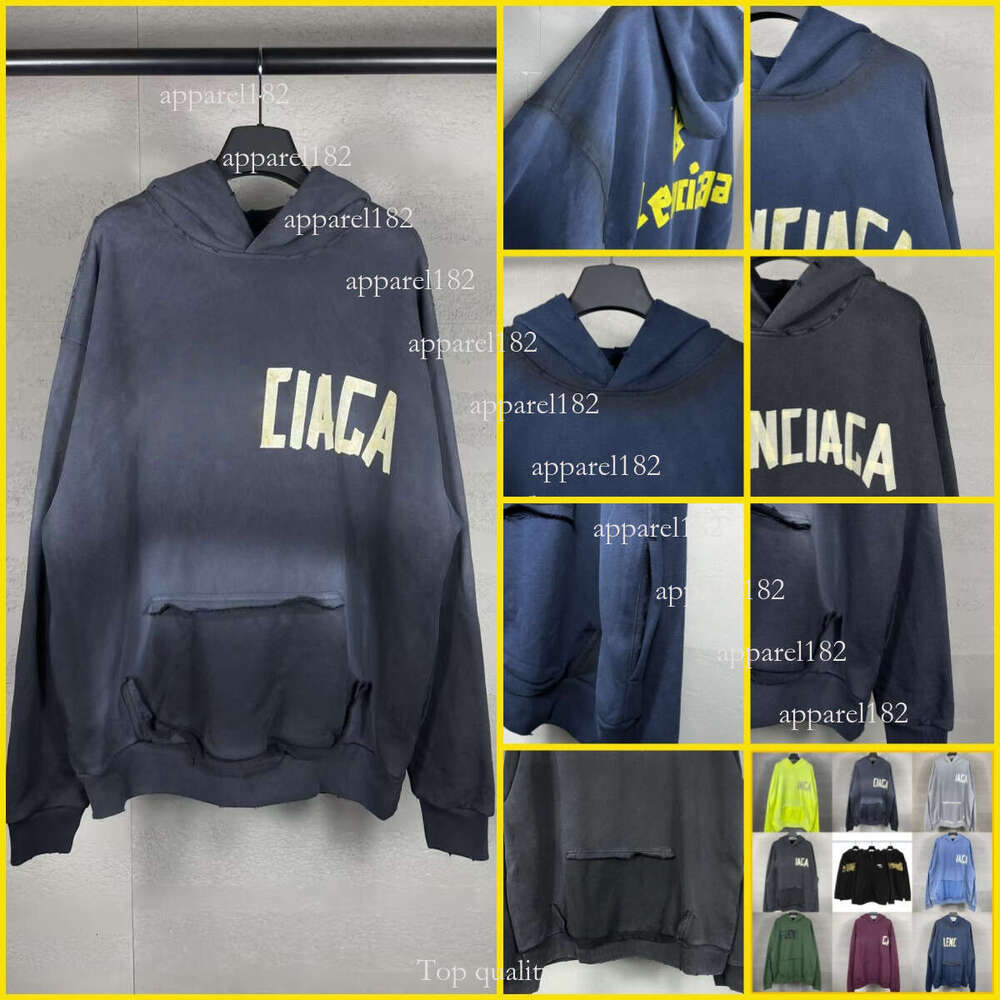 Designer Cotton High Quality Sweatshirt Yellow Tape Printed Vintage hooded Loose Hoodie Hip Hop Casual Men's Embroidered Zipper hoodies 29