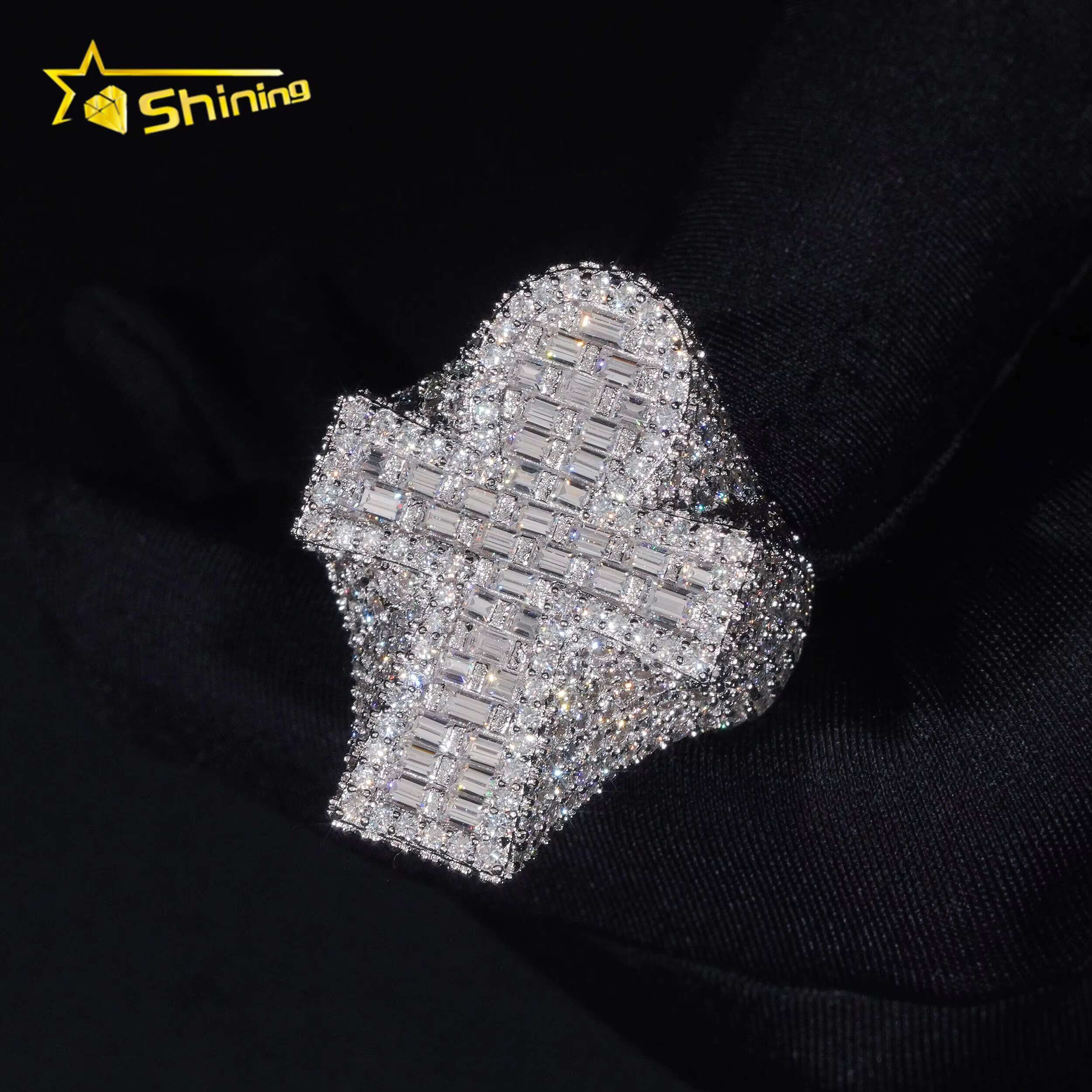Promotion GRA Certificate 925 Sterling Silver Gold Plated Hip Hop Jewelry VVS Diamond Moissanite Hip Hop Cross Men Ring