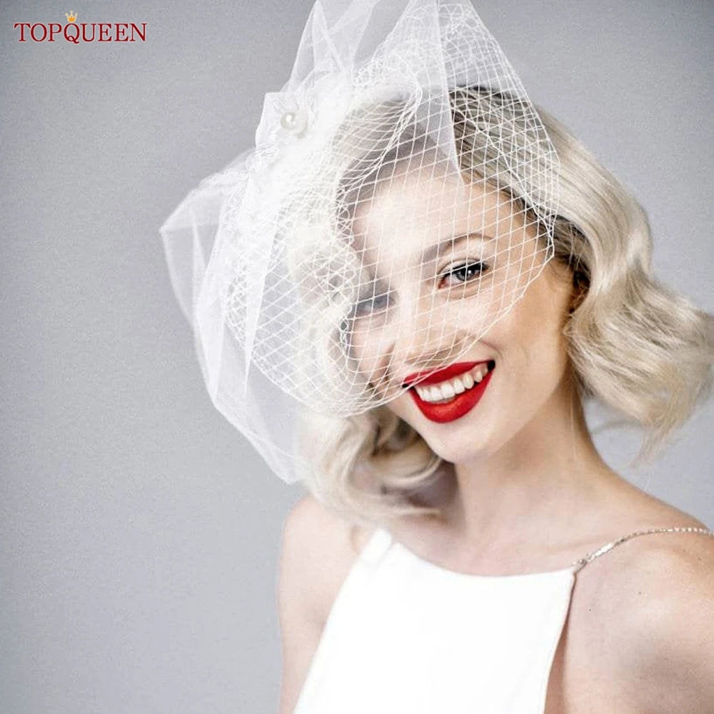 TOPQUEEN VA14 Mini Wedding Veil 2 Tier Birdcage Veil Bridal Head Accessories Russian Tulle Cage Veil White Crinoline Face Veil 250530