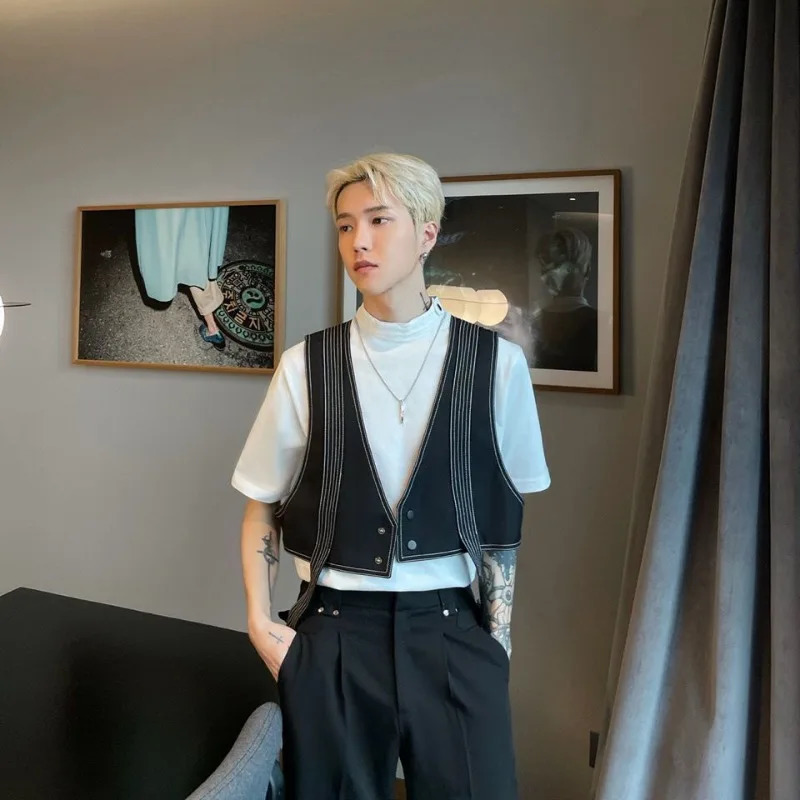 Summer Niche n Outer Workwear Korean Style Highend Functional Cargo Suit Vest Mens Jacket Trendy Aesthetic Chic 250605Z