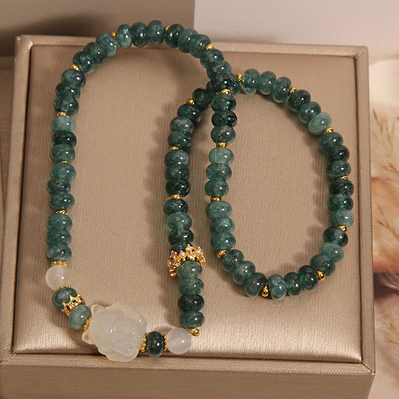 Natural Jadeite Abacus Bangle - Elegant Womens Crystal Double Ring Bracelet