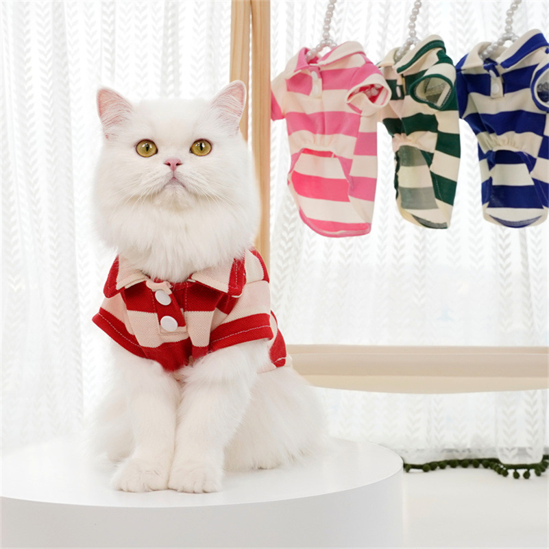 Cat Puppy Striped Polo Shirt Autumn Summer Pet Clothes for Small Dogs Cats Thick/Thin Stripes Kitten Pullover Outfits
