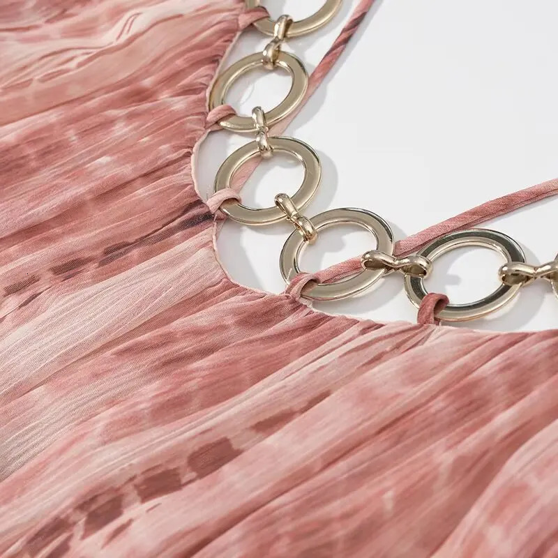 European and American style tiedye ring decoration holiday suspender dress 250604