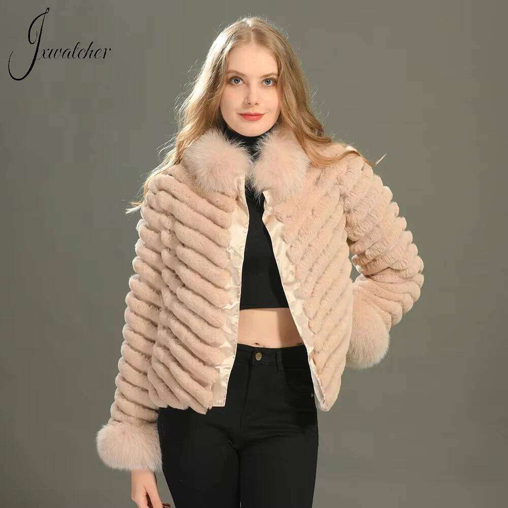 Jxwatcher Natural Rabbit Coat For Women Winter Fashion Reversible Jacket With Real Fox Fur Ladies Casaco Autumn