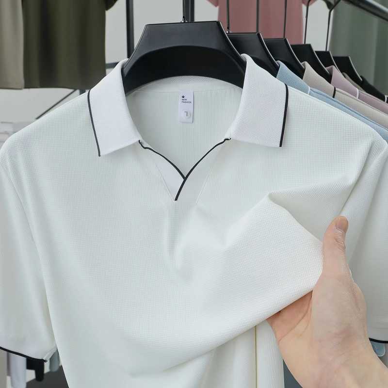 Summer New Mens Short Sleeve Luxury High End Designer Flip Collar Polo Shirt High Quality Silk Comfortable Fashion T-shirt Top XJ250605