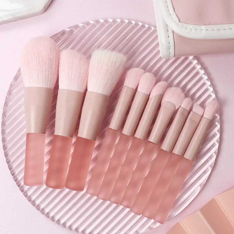 7pcs/10pcs Pink Handle Travel Makeup Brushes Synthetic Foundation Powder Eye Shadows Mini Makeup Brush Set with Brush Bag W250605