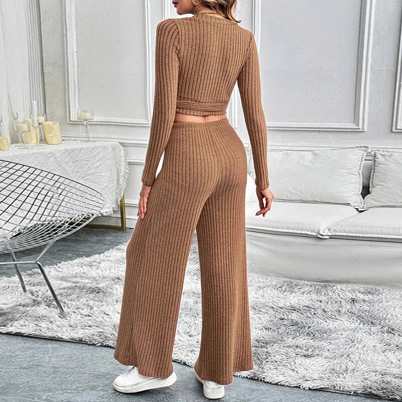 Europe And The United States New Autumn Simple Advanced Pure Color Lace-Up Two-Piece Fabric Casual Comfortable Women's Suit