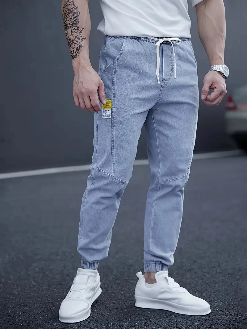 2025 Spring Autumn Black Blue Cargo Jeans Men Streetwear Denim Jogger Pants Baggy Harem Jean Trousers Plus Size 250605Z