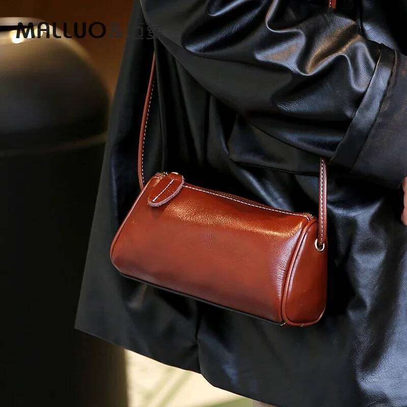 Designer Bags 2025 Women's Cow Genuine Leather Popular Cylinder Bags Ladies Retro Trendy Messenger Bag Female Designer Shoulder Handbag For Lady 