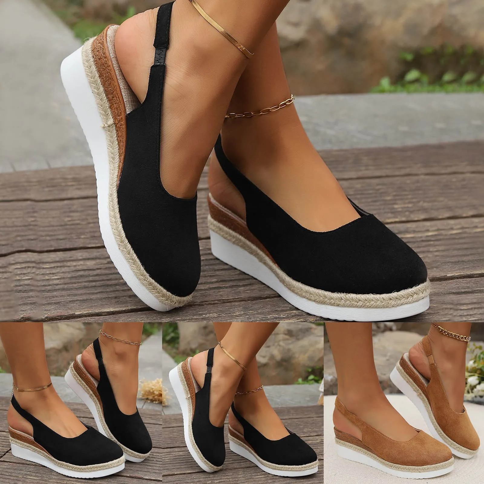 Platform Sandals Ins Style Women Braided Bohemian Casual Wedge Solid Color Womens Summer 250605