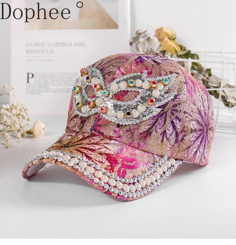 Fashion Spring Summer All-match Women ed Cap Korea Rhinestone Letters Sun Helmet Diamonds Beads Outdoor Baseball Hats 250603