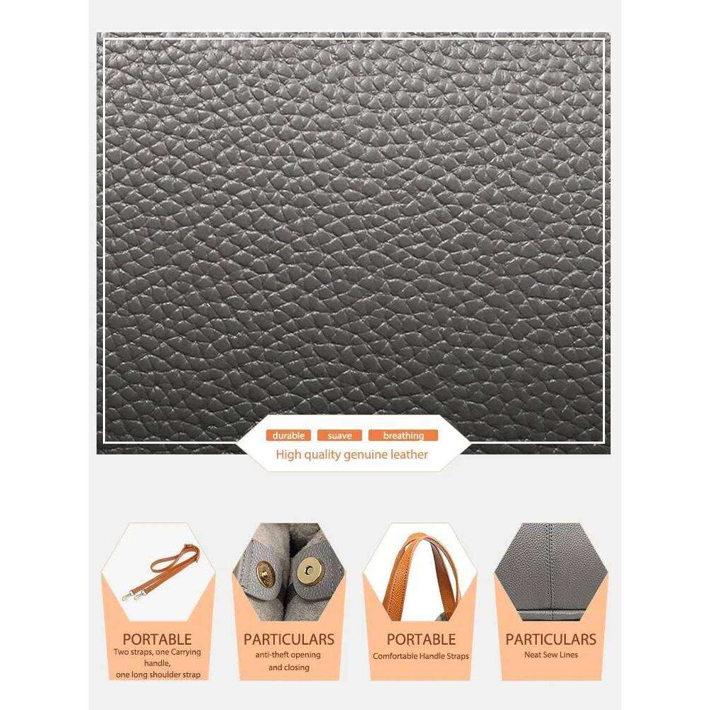 Zency Tote Bag Genuine Leather Women Large Composite Ruched Red Purse Top Layer Cowhide Shoulder Crossbody Handbag Versatile Sac 2025/06/05