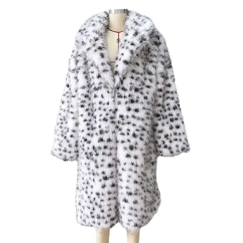 Faux Coat Women Winter Fashion Fox Leopard Print Long Over-the-knee Suit Collar Fur Coats