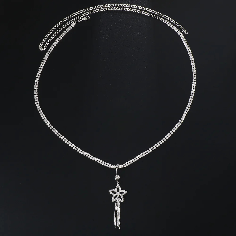 Rhinestone Tassel Star Dangle Waist Chain Women Piercing Navel Chain Belly Button Ring Waist Chain Navel Piercing Body Jewelry 250530