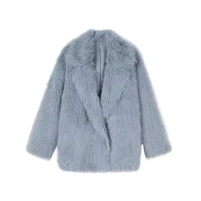 Mauroicardi Autumn Winter Loose Casual Thick Warm Hairy Blue Pink Faux Fox Fur Coat Women Fluffy Jacket Furry Cardigan