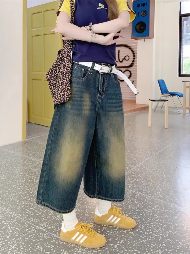 Retro Blue Wide Short Jeans Women Baggy Y2k Jorts Casual Vintage Streetwear Harajuku Korean Style Denim Shorts Basic Summer 250604