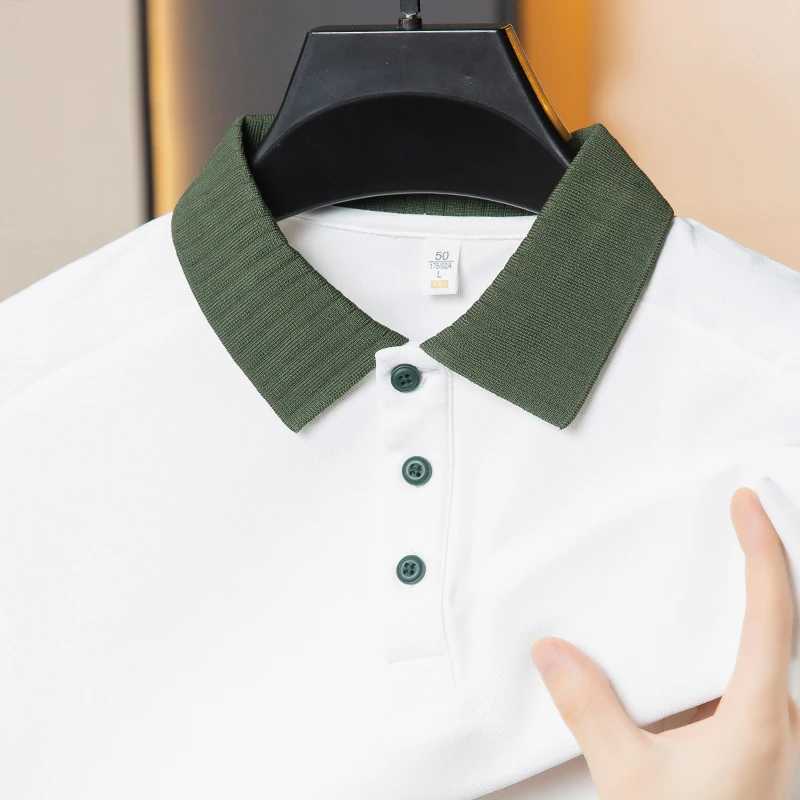 Leisure Korean Green Fashion Collar Short Sleeved Polo Shirt Summer Loose Middle Aged and Young Trendy Mens T-shirt XJ250605