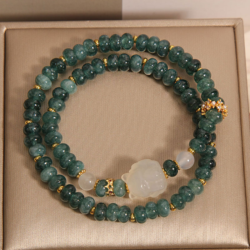 Natural Jadeite Abacus Bangle - Elegant Womens Crystal Double Ring Bracelet