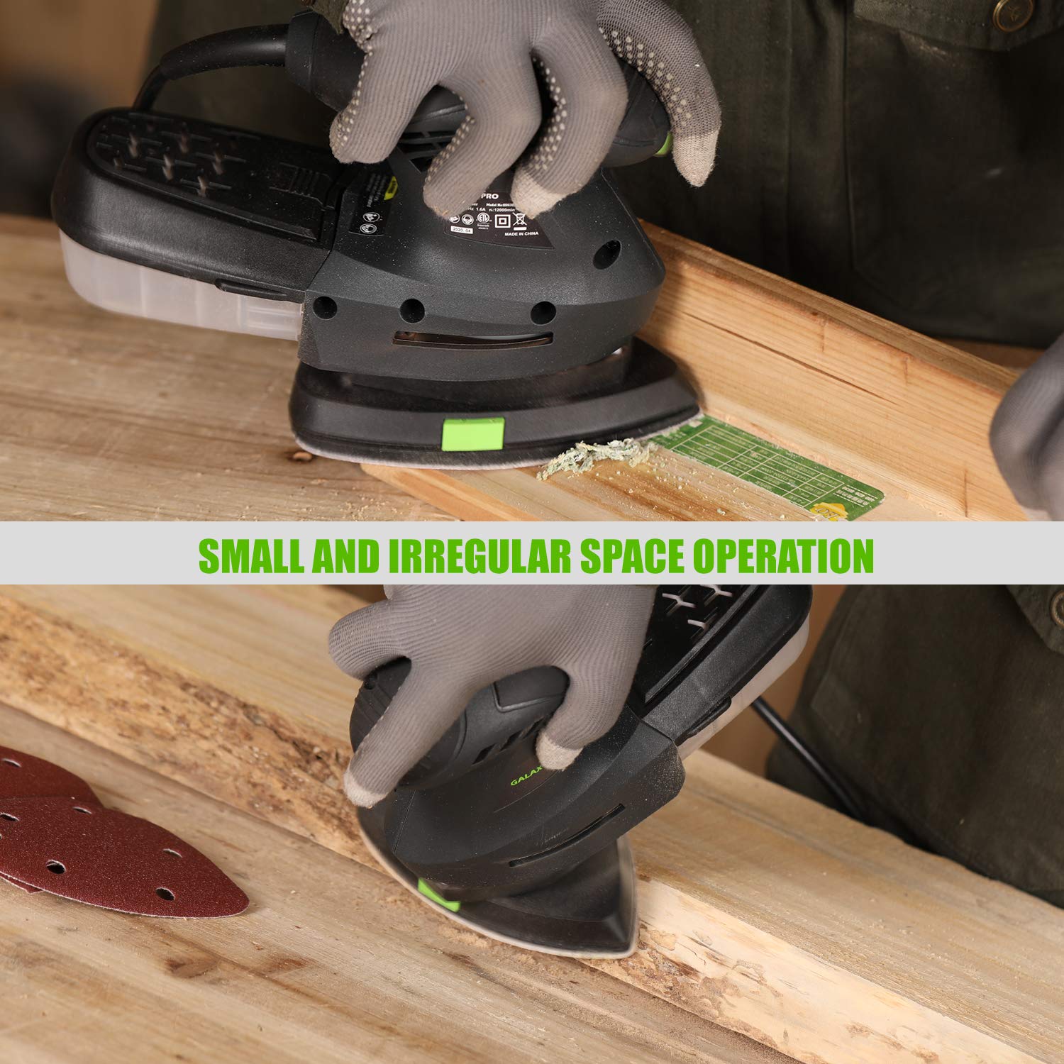 GALAX PRO 200W Detail Sander - 12000 OPM Electric Orbital Sander Paired with Dust Collection and 10 Pieces of Sandpaper