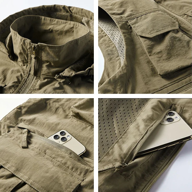 Spring Outdoor Hooded Fishing Vest Mens Solid Breathable MultiPocket High Quality Coat Detachable Hat Sports Male 250605Z