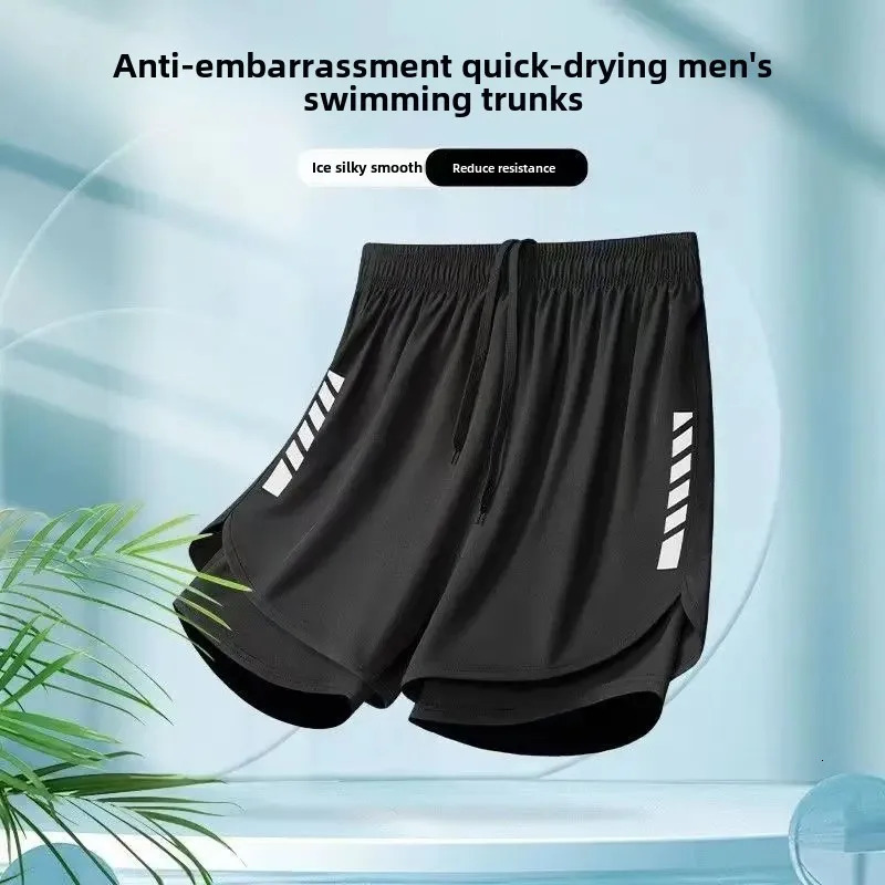 Mens Swimming Trunks Double Layer Quick Dry Casual Loose Running Shorts Five Points Sports Briefs Comfortable Underwear 250530