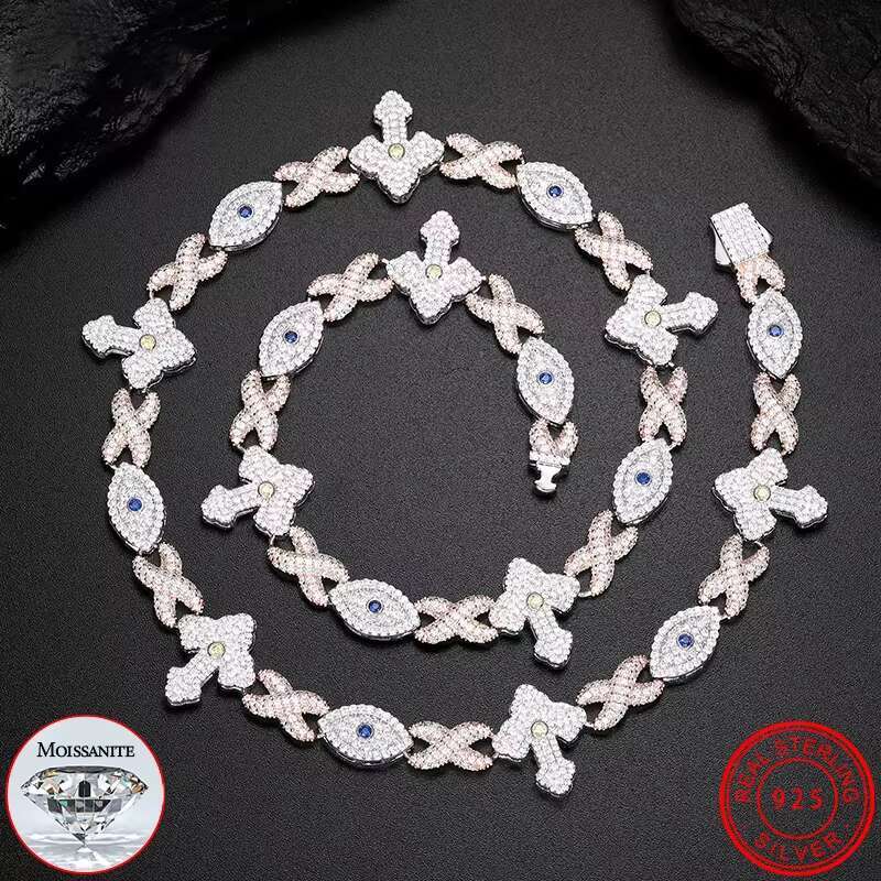 Unisex luxury Moissanite VVS1 Necklace Chain 925 Silver For Women Iced Out Chain Link Necklace Fine Hip Hop Jewelry