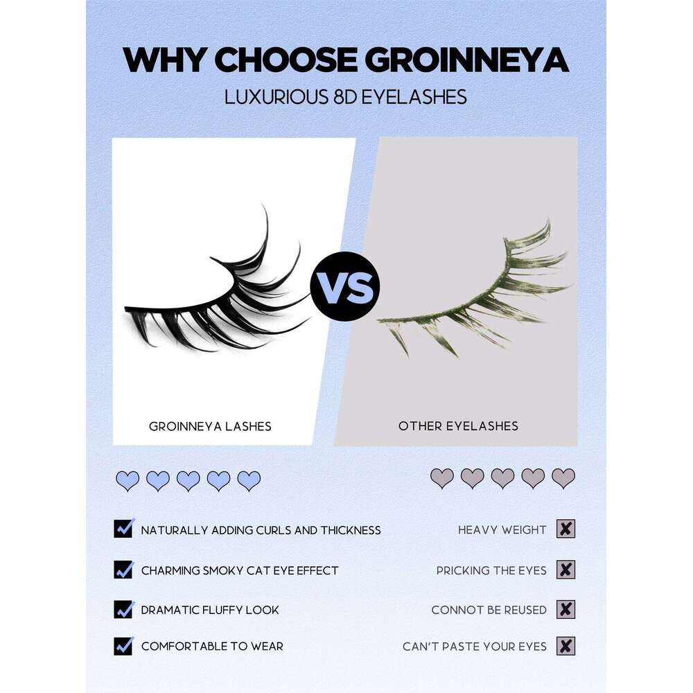 GROINNEYA Manga Cat Eye 3D False Lashes Fluffy Soft Cross Wispy Natural Eyelash Extension Makeup free shipping