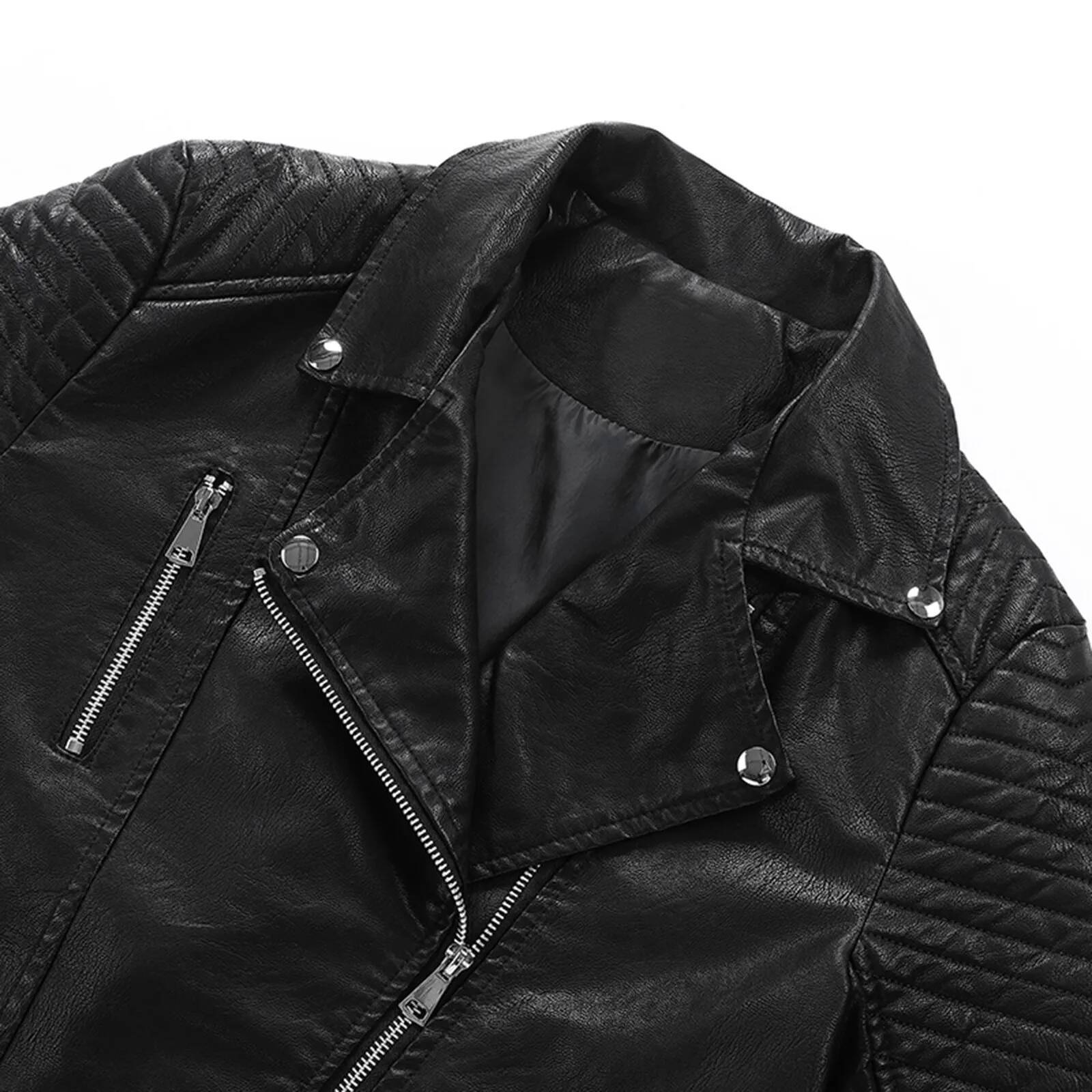 Women Motorcycle Leather Jacket Outwear Asymmetrical Zip Up Trendy Bomber Jackets Slim Fit Lapel Belted Cropped Coats Streetwear