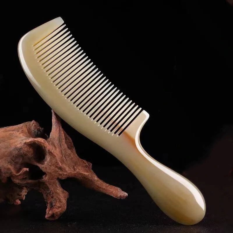 Natural Ox Horn Comb Anti-Static Fine Tooth Hair Styling Detangling Comb with Handle for Men Women Head Scalp Health Care 250603