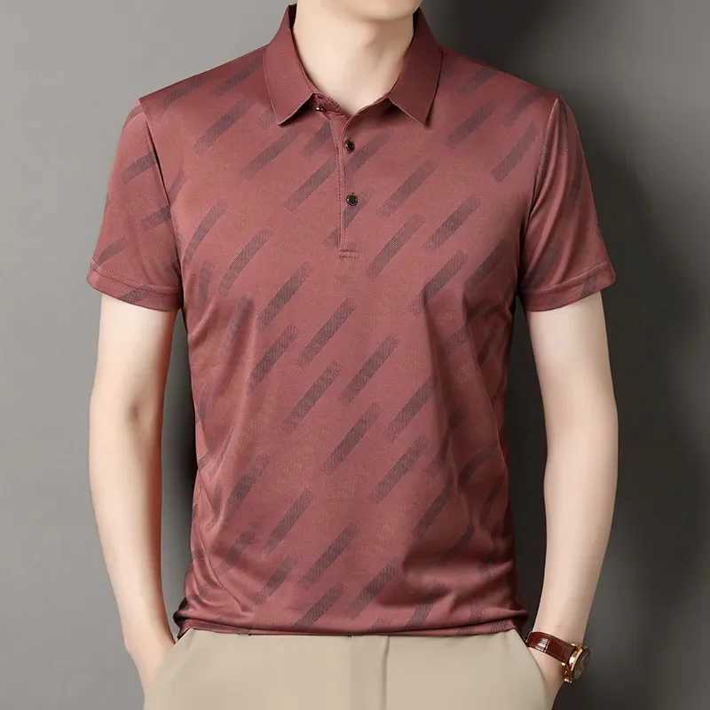 2025 New Mens Business Casual Short Sleeved Printed Polo Shirt Fashionable Breathable Comfortable and Versatile Top XJ250605