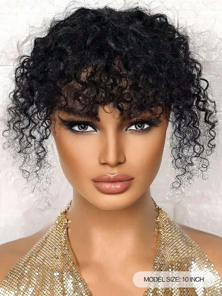 Natural Black Topper Hair With Bangs Human Hair Curly Wave Toppers For Women with Thin Hair Clip In Hair Extensions Daily Use 250529