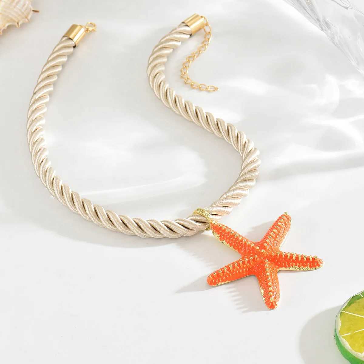 Ingemark Boho Colorful Metal Oil Drop Big Starfish Pendant Rope Chains Necklace for Women Summer Y2K Fashion Jewelry Set Gifts XJ250604