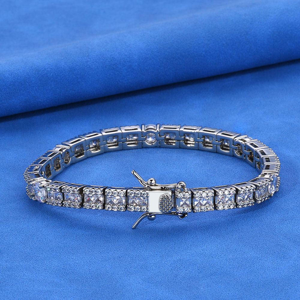 Hip Hop 6mm Square and Round Mixed Moissanite Mens Bracelet Personality Trendy Jewelry Tennis Bracelet