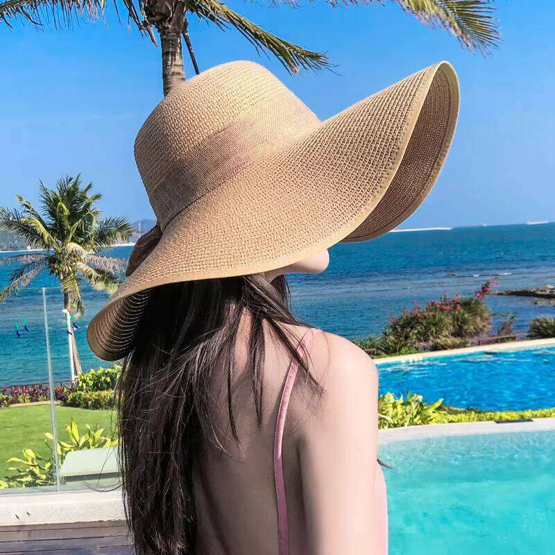 Stock Women Paper Large Wide Brim Straw Floppy Summer Sun Fashion Broad Beach Hat