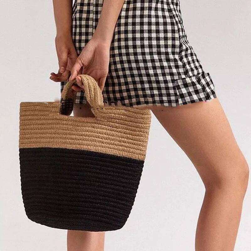 Fashion Straw Woven Handbag For Women Summer Beach Ladies Retro Rattan Travel Shoulder Bohemia Handle Tote Bag