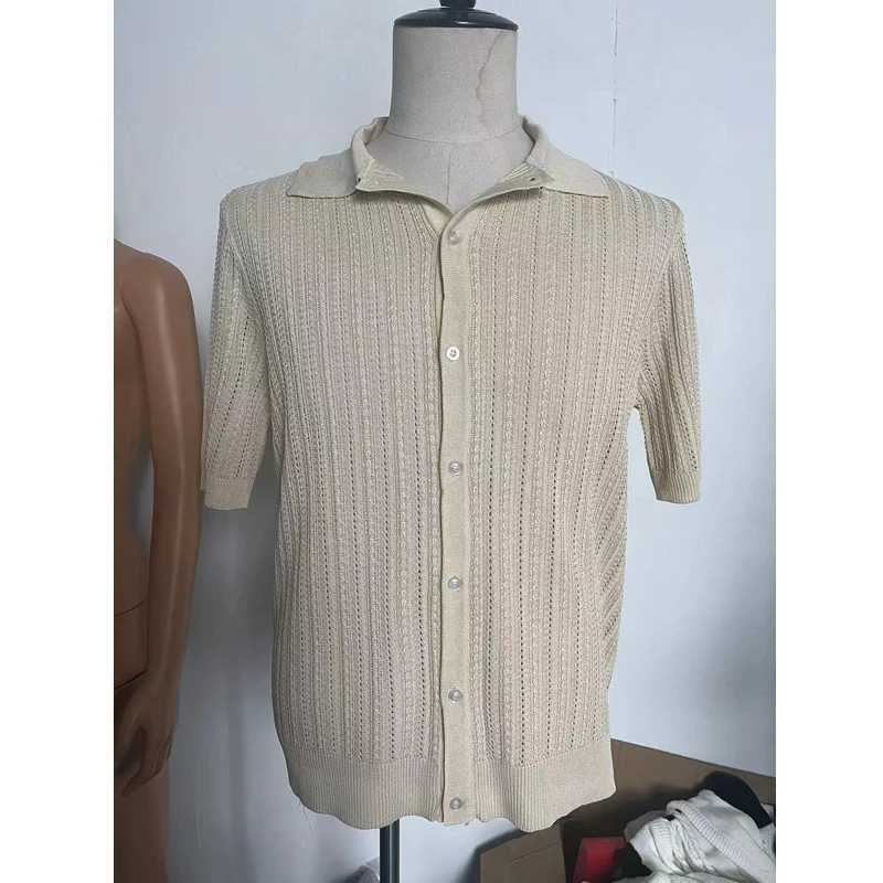 Summer Short Sleeve Mens Polo Shirts Fashion Solid Striped Loose Cardigan Turn Down Collar Shirt Male Casual Knitted Polos TopXJ250605