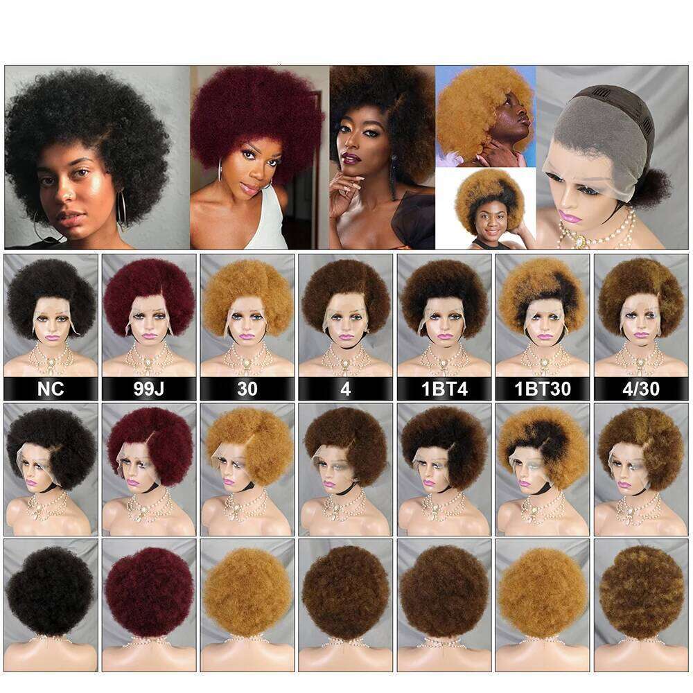 Front Short Afro Kinky Human Hair 250% Density 13x4 HD Lace Frontal Fluffy Curly Bob Wigs for Black Women