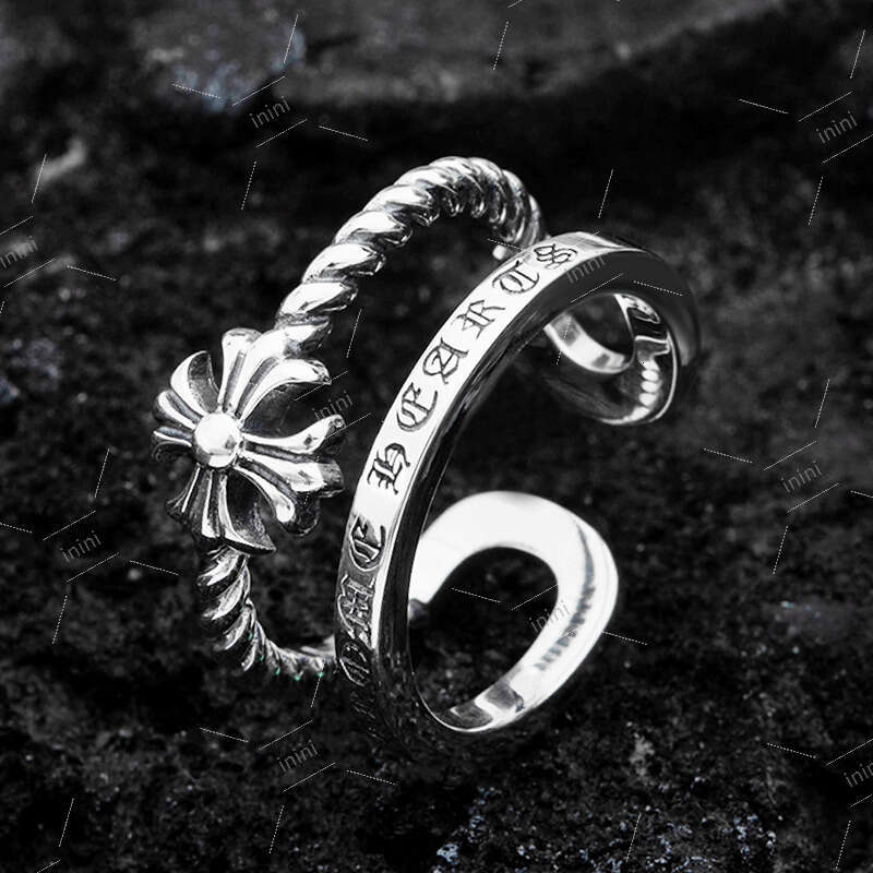 chrome jewelry Trendy Open Finger Women with Design, Ins Style, Unique Cross Flower Ring for Men