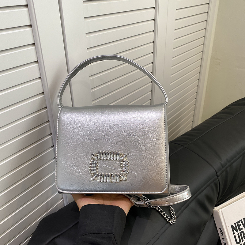 Free Shipping Designer Bag 2025 New Banquet For Women Fashionable And High-end Glass Diamond Small Square Bag Hand-held Women's Bag