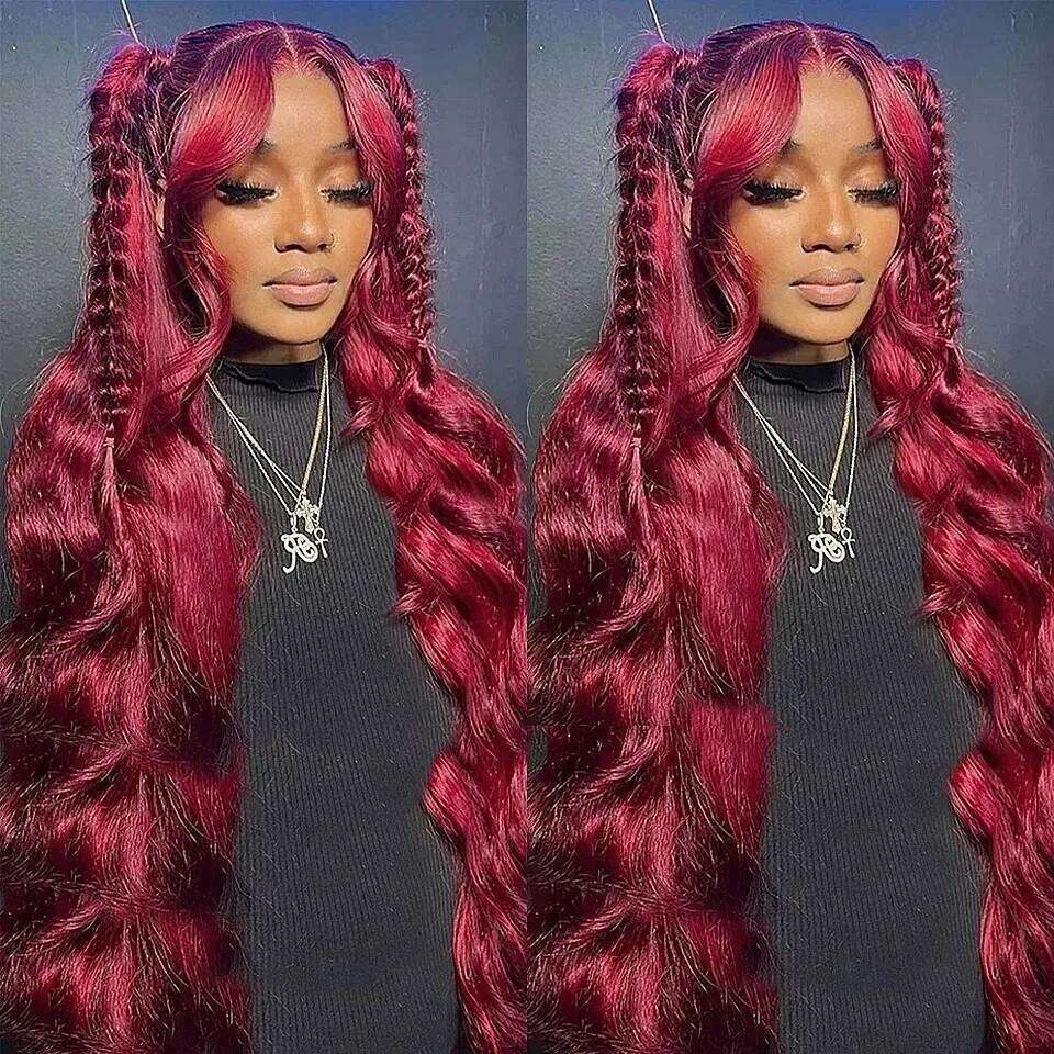 Body Wave Human Hair 99J Bury 13x6 Frontal Wigs 28 30 32 Inch 13x4 Lace Front Wig Red HD Transparent Wine Brazilian