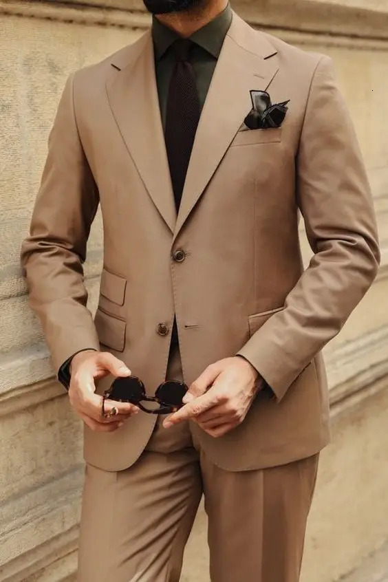 Light Brown Mens Suits Blazers Pant n Two Buttons Formal Slim Fit Casual Tuxedos Wedding Groom Men Costume Homme Mariage 250605A