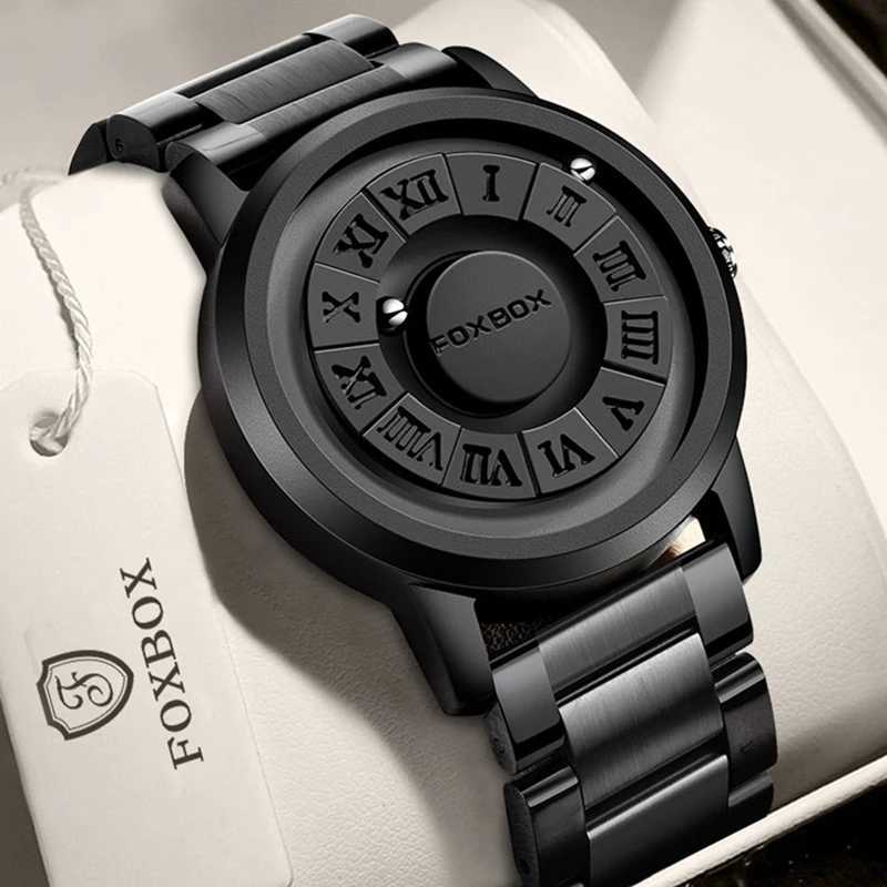 LIGE Brand FOXBOX Quartz Mens Watch Creative Scrolling Beads Luxury Watches Men Stainless Steel Band Magnetic Force Mens Watch Y250605
