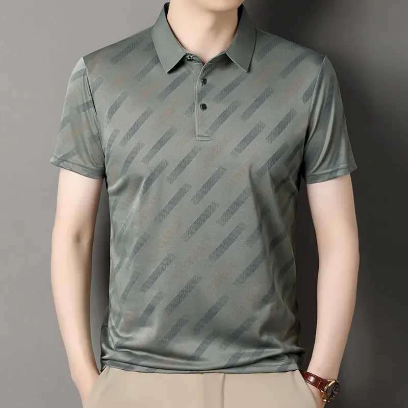 2025 New Mens Business Casual Short Sleeved Printed Polo Shirt Fashionable Breathable Comfortable and Versatile Top XJ250605