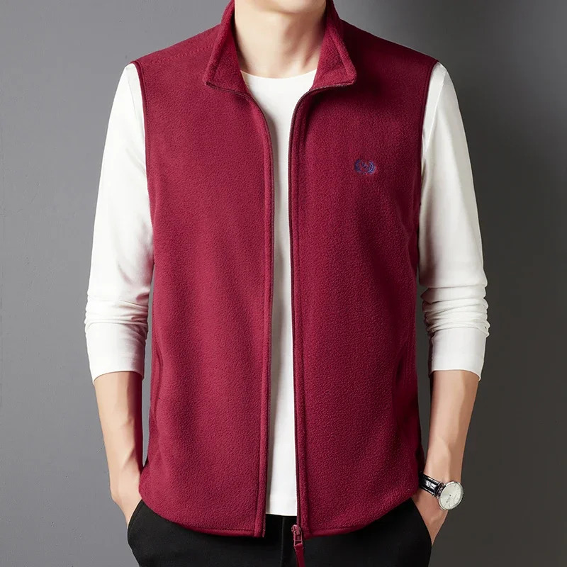 Mens Casual and Fashionable Fleece Embroidered Vest with Plush Jacket 250605Z