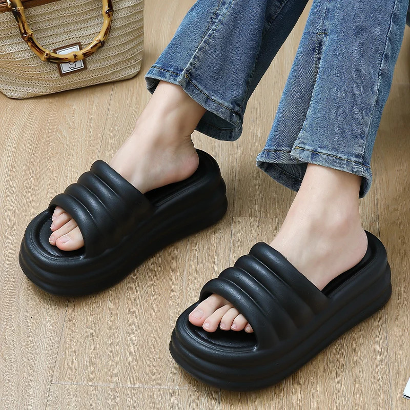 7cm EVA Thick Platform Summer Slippers Women Soft Sole Pillow Slides Outdoor Beach Sandals Woman Non Slip Bathroom Home Shoes 250605