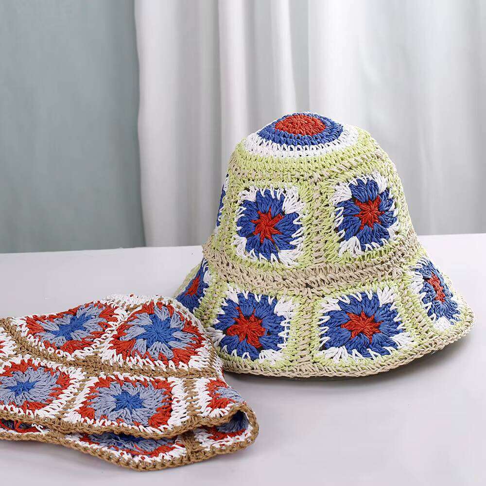 Spring and Autumn Straw Crochet Bucket Protection Beach Sun Women's Hat
